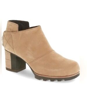 Sorel Lolla Ankle Boots Tan Leather Block Heel Lug Sole waterproof Womens 6